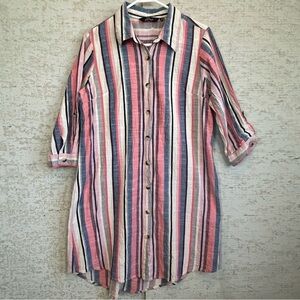 Mlle Gabrielle Vertical Striped Shirt Dress Sz XL Button Up Spring Easter Colors